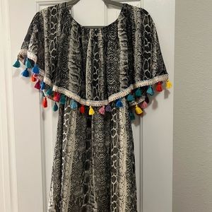 Snake print top with colorful fringe trim by Judith March size S